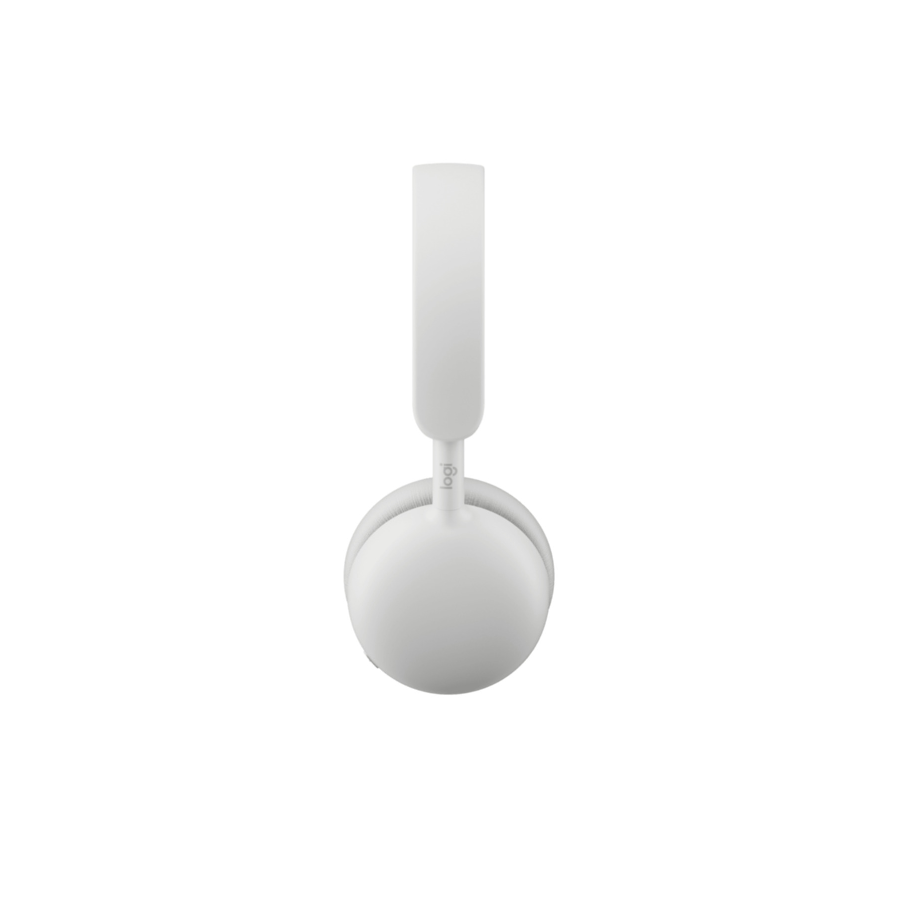 Cuffie wireless bianche viste di lato su sfondo bianco.