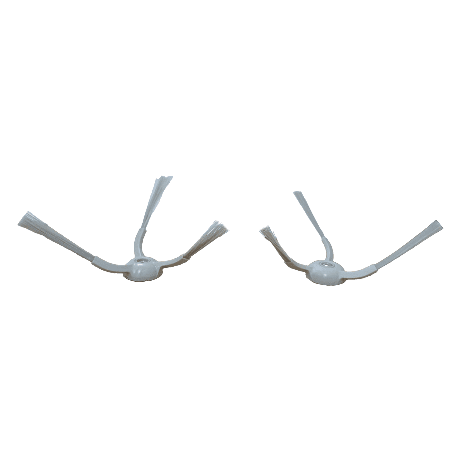 Deux brosses latérales de robot aspirateur blanc sur fond blanc.