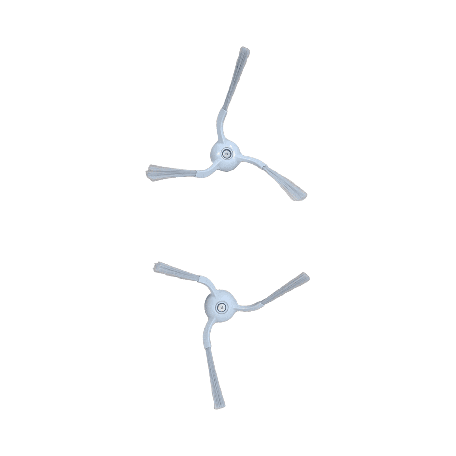 Deux brosses latérales de robot aspirateur blanches sur fond blanc.