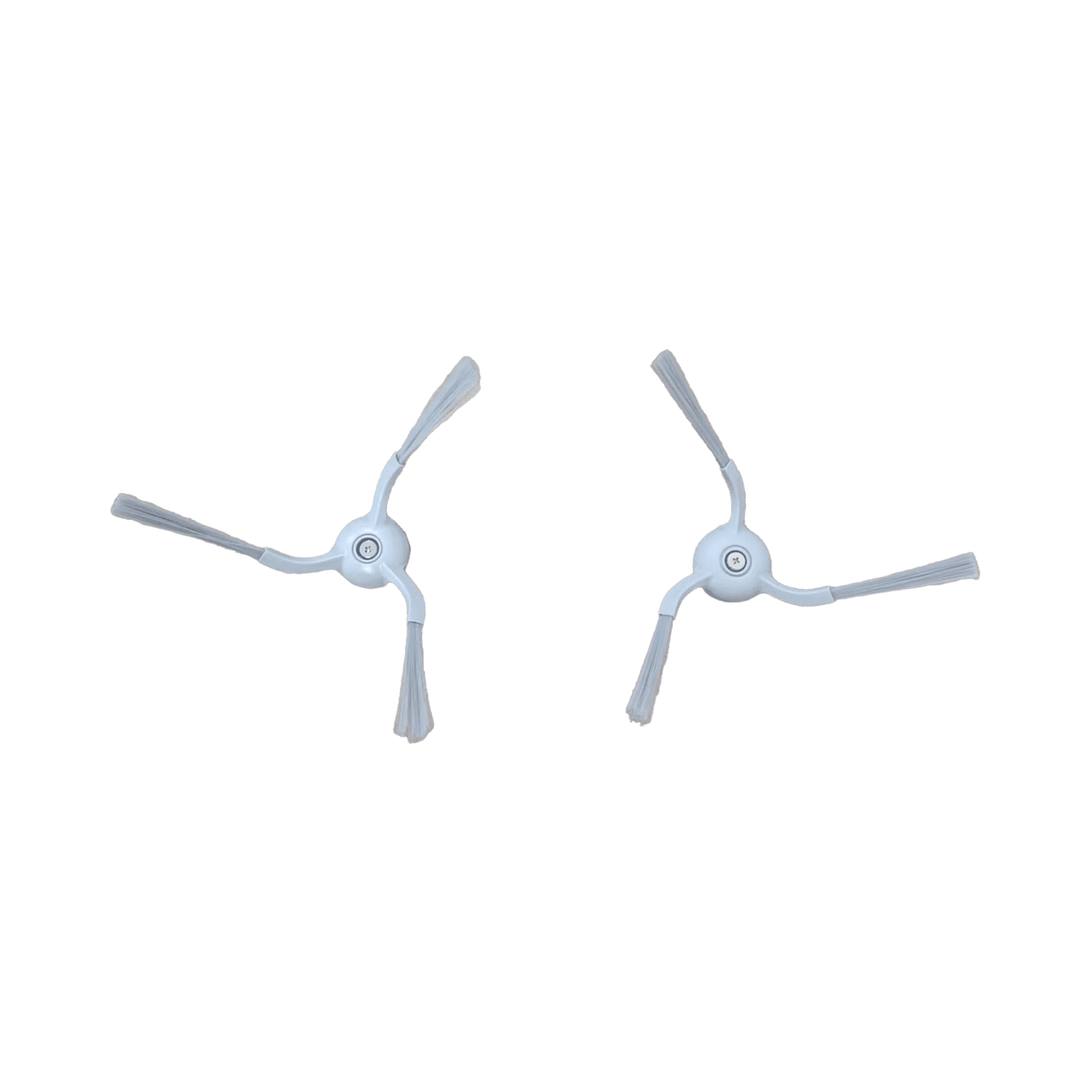 Deux brosses latérales gris clair pour aspirateurs robots, avec trois bras à poils chacune, sur fond blanc.