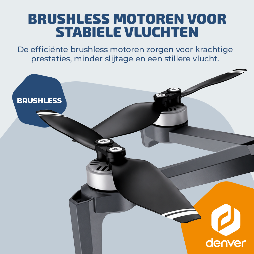 Gros plan sur les moteurs sans balais et les hélices d'un drone avec du texte en néerlandais.