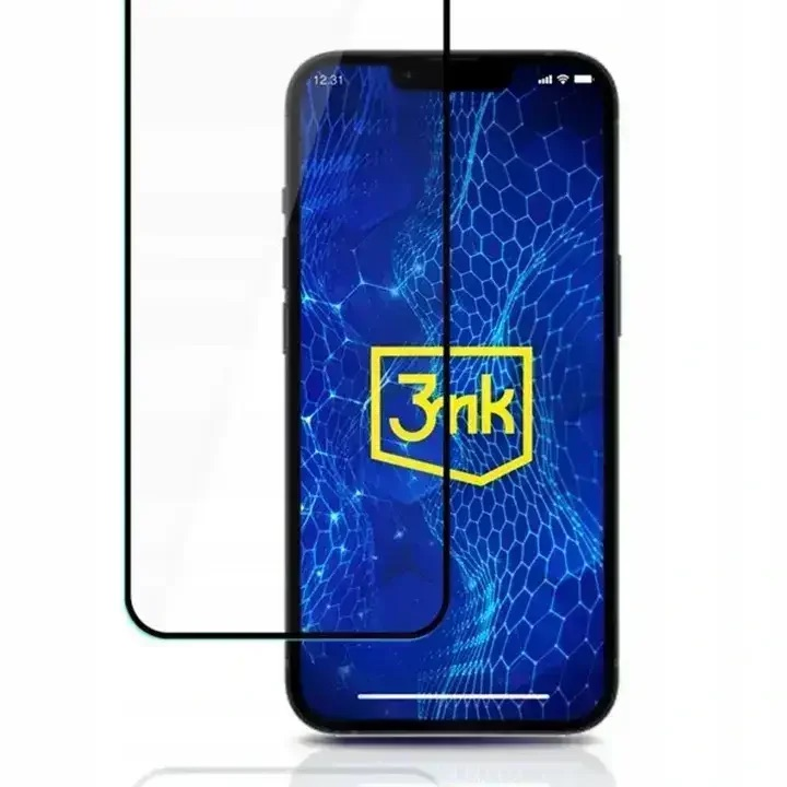 Smartphone con una pellicola protettiva trasparente davanti e sfondo blu.