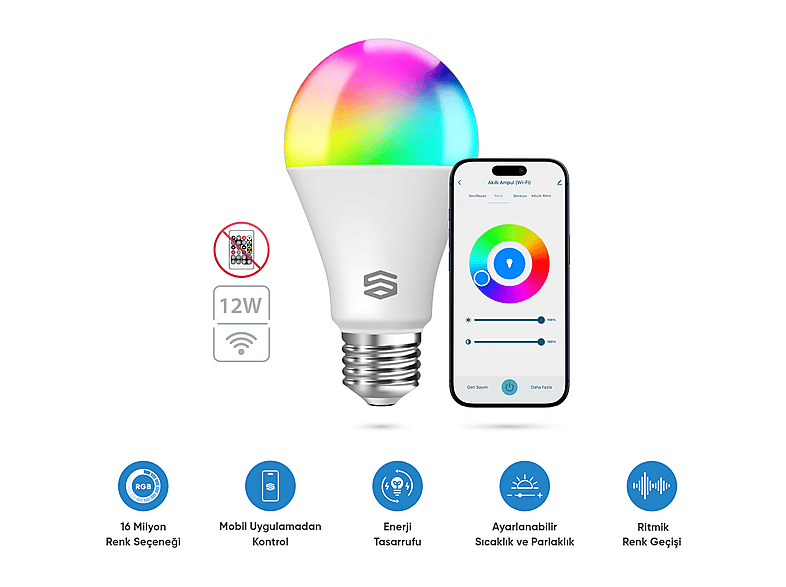 ŞIMART 1100 Lümen Yüksek Parlaklık, Uygulama Kontrollü Wi-Fi RGB Akıllı Ampul