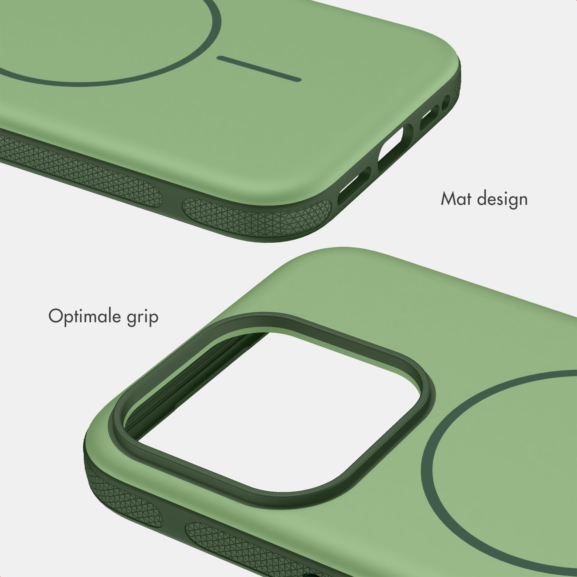 Grüne Handyhülle mit mattem Design und strukturiertem Rahmen für optimalen Grip.