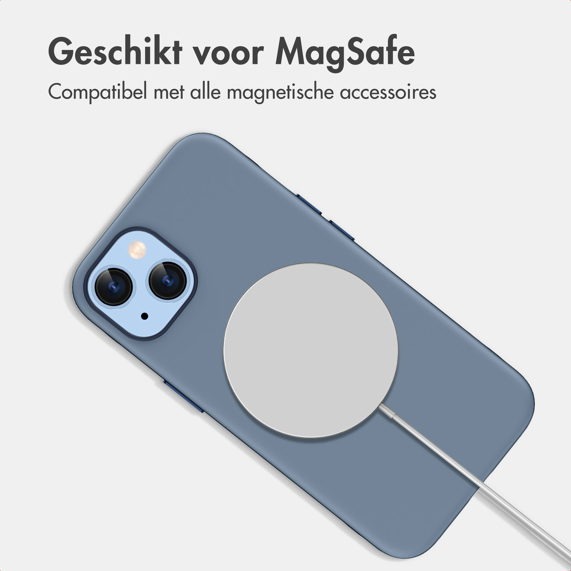 MagSafe kompatible blaue Handyhülle mit einem angebrachten magnetischen Ladegerät.