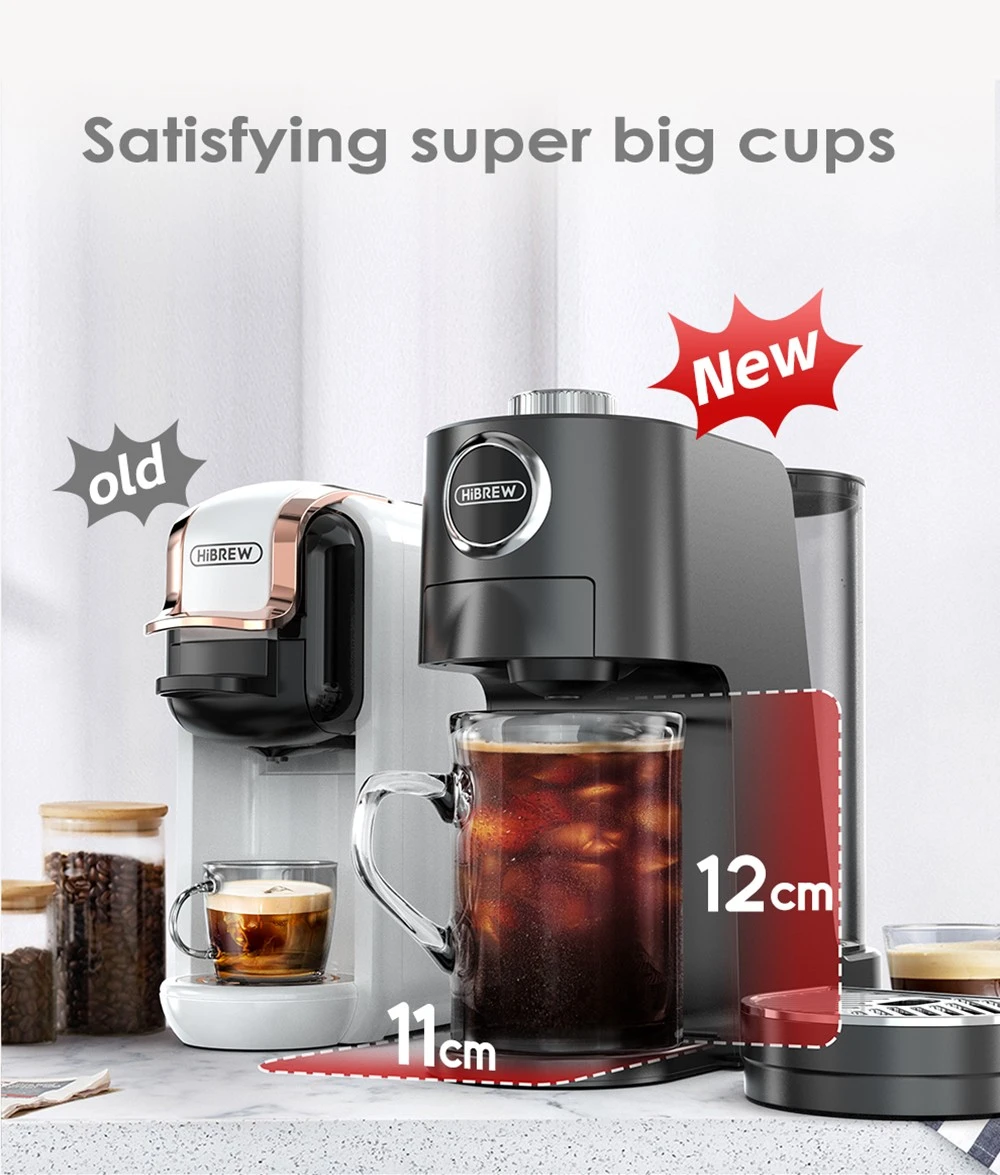 Comparación de dos cafeteras HiBREW: La nueva máquina negra está diseñada para tazas más grandes.