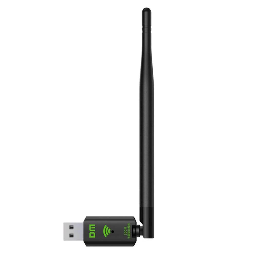 Beyaz arka planda uzun antenli ve gümüş USB konektörlü siyah kablosuz USB adaptörü.