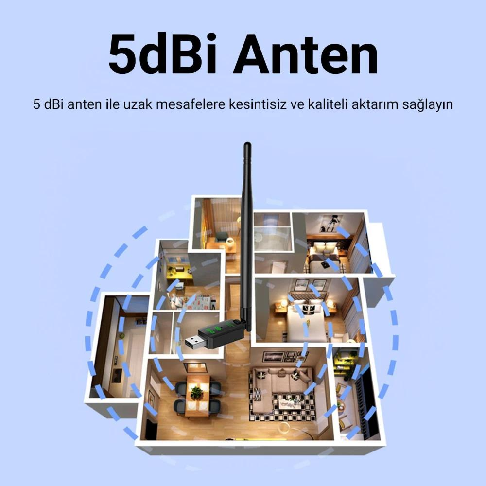 Sinyal kapsamını gösteren ev kat planı üzerinde WiFi anteni.