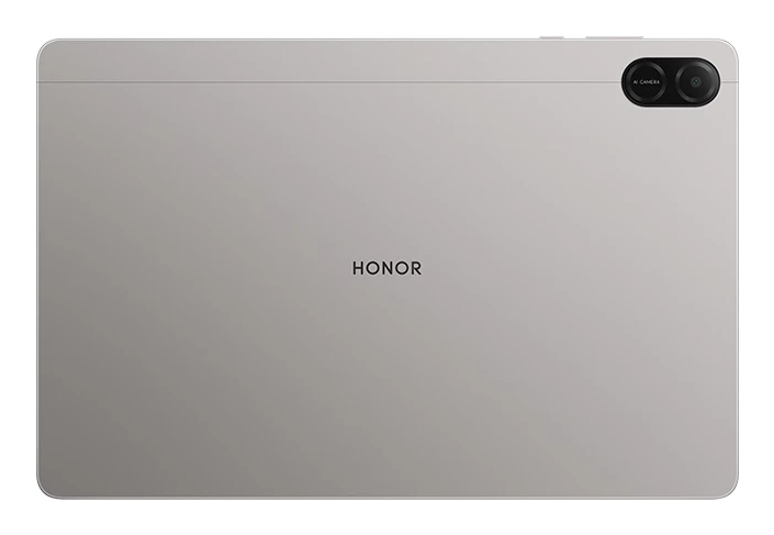 Rückseite eines silbernen Honor-Tablets mit doppelter Kamera und mittigem Logo.