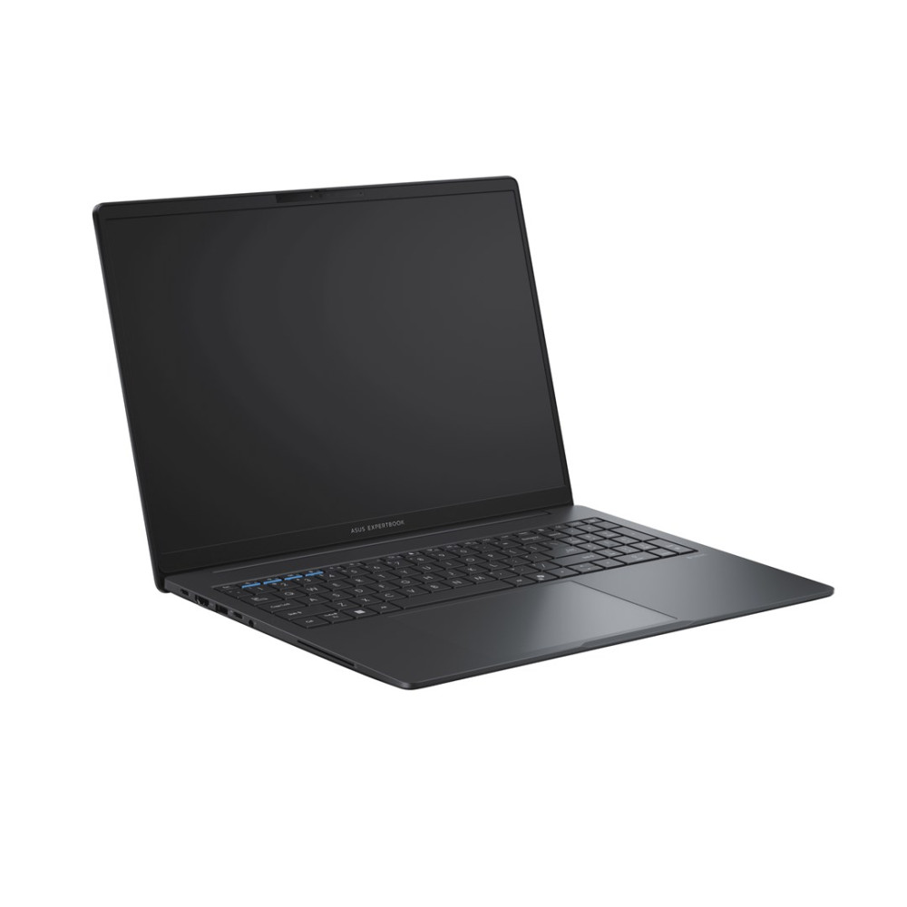 Otwarty czarny laptop Asus ExpertBook na białym tle.