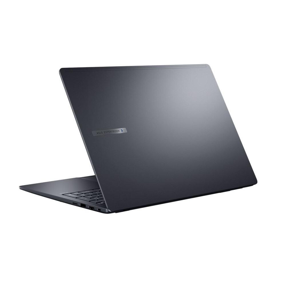 Szary laptop Asus ExpertBook jest pokazany zamknięty na białym tle.