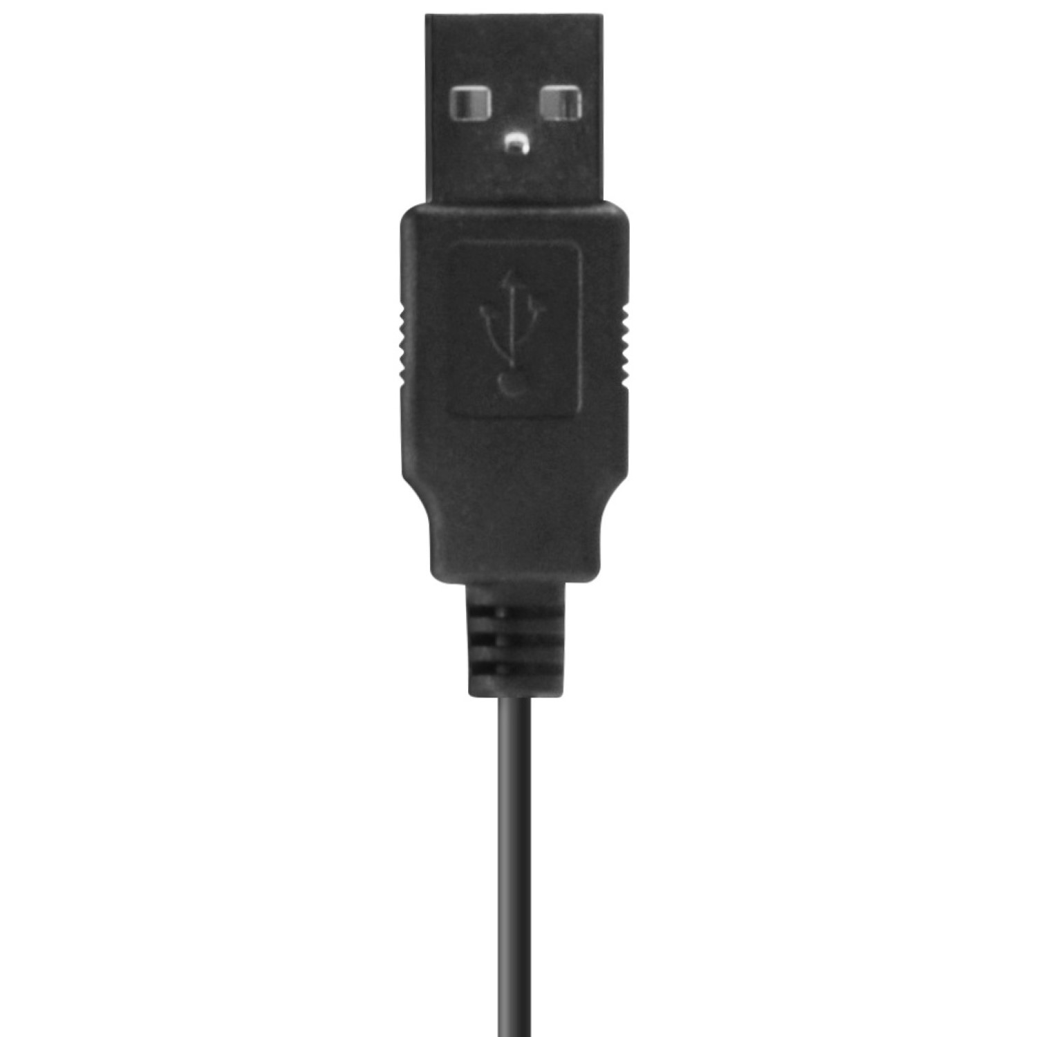 Ein schwarzer USB-A-Stecker mit Kabel auf hellem Hintergrund.