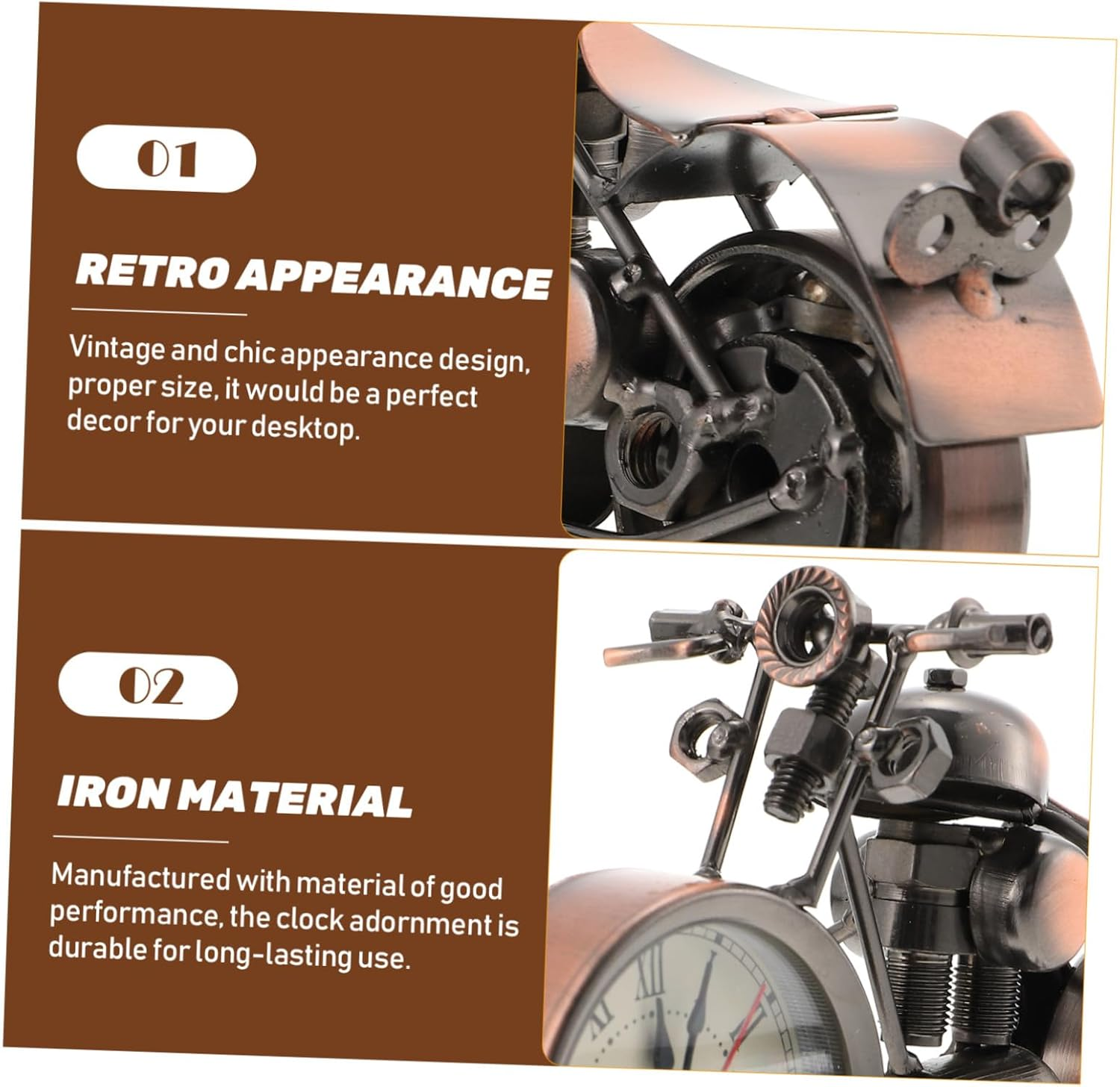 Retro-Motorrad-Tischuhr aus Eisen mit Vintage-Design.
