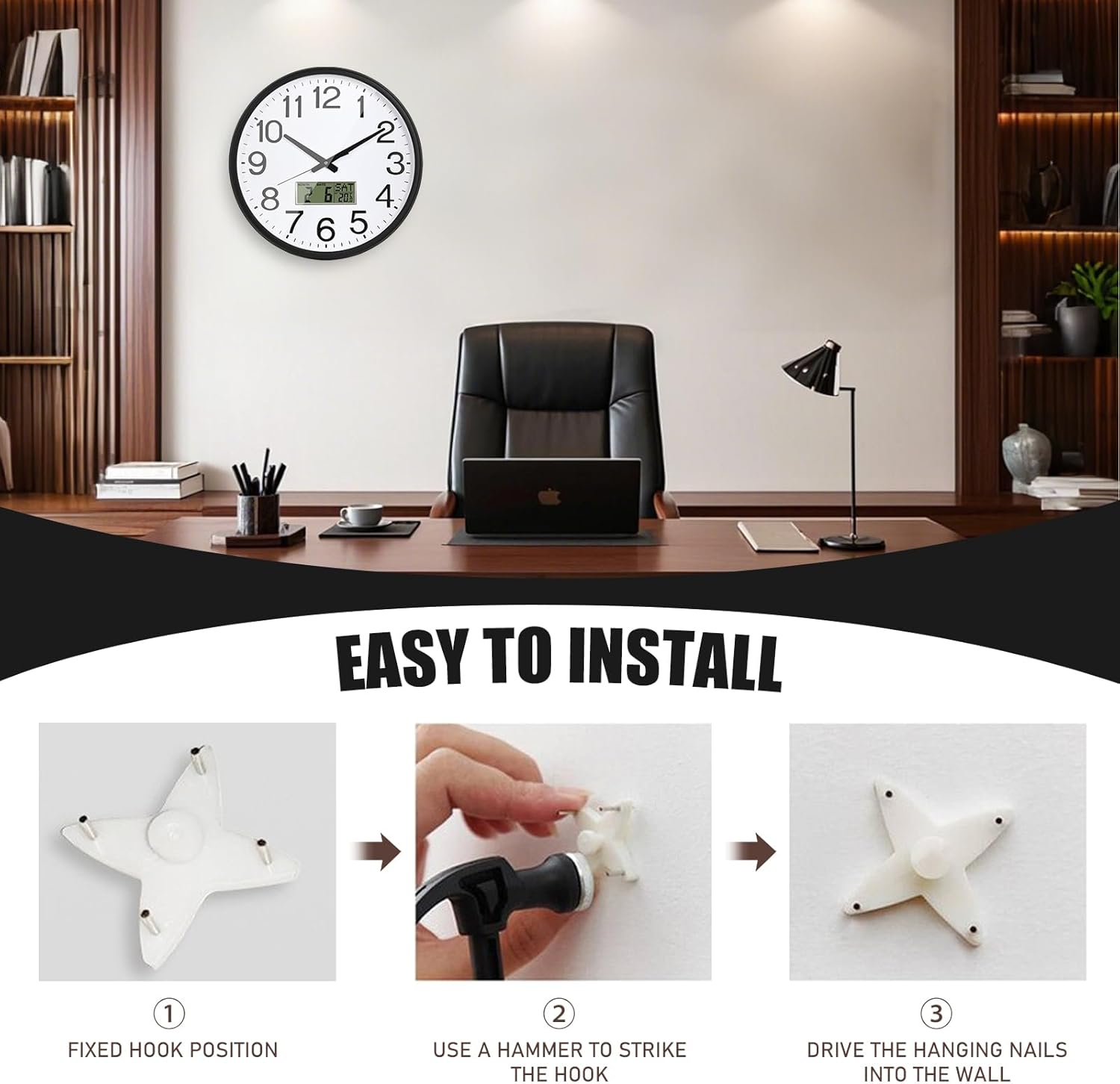 Wanderausstattung für eine Uhr und Installationsanleitung mit einem vierbeinigen Haken.
