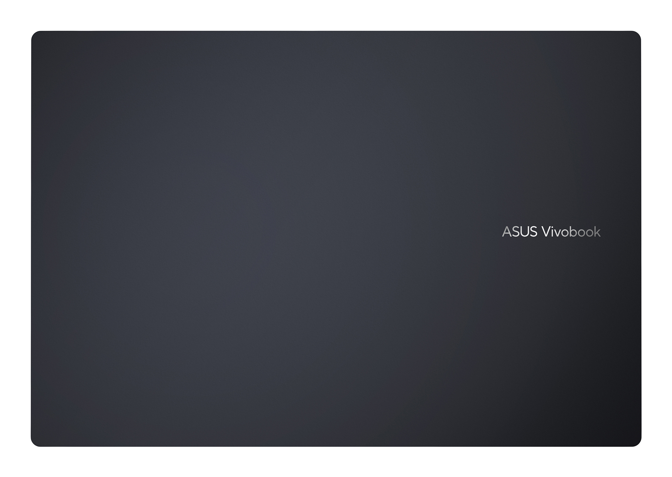 Coperchio per laptop Asus Vivobook grigio scuro con logo argentato a destra.