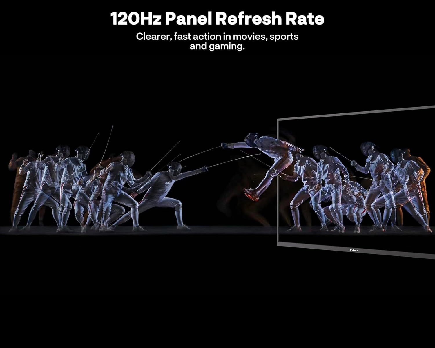 Fechter zeigen Bewegungsunschärfe im Vergleich zu scharfer Klarheit auf einem 120Hz-Panel.