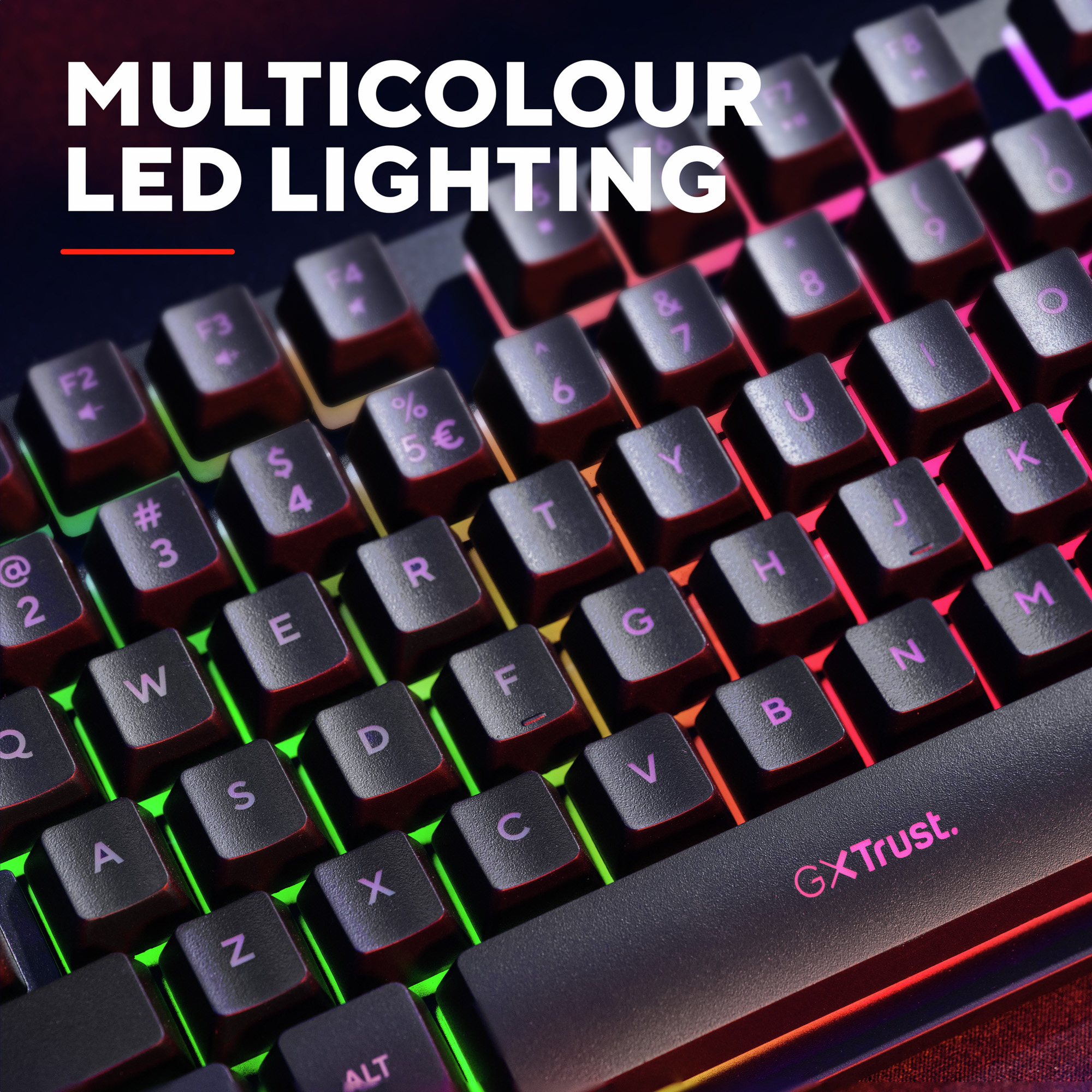 Gaming-Tastatur mit mehrfarbiger LED-Hintergrundbeleuchtung.