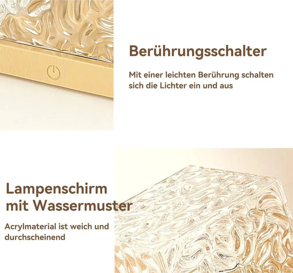 Lampe mit Touch-Schalter und wassermusteriertem Acryl-Lampenschirm.