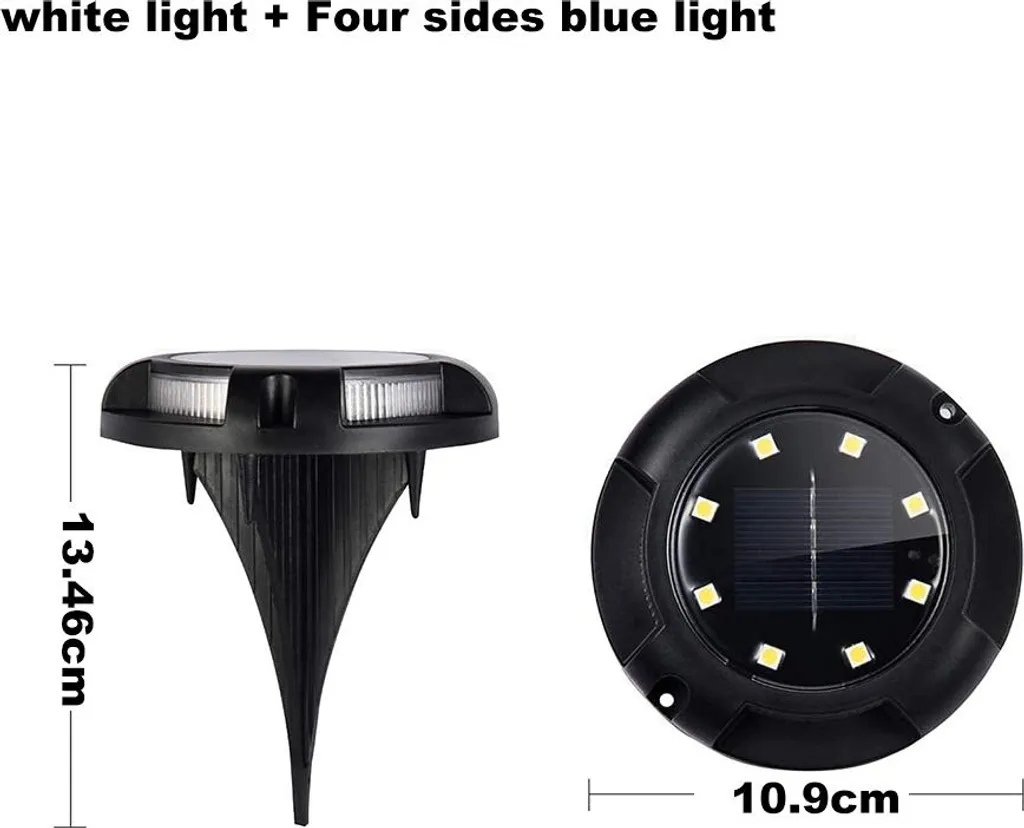 Solar-Wegeleuchte mit Maßen von 13,46 cm Höhe und 10,9 cm Durchmesser.