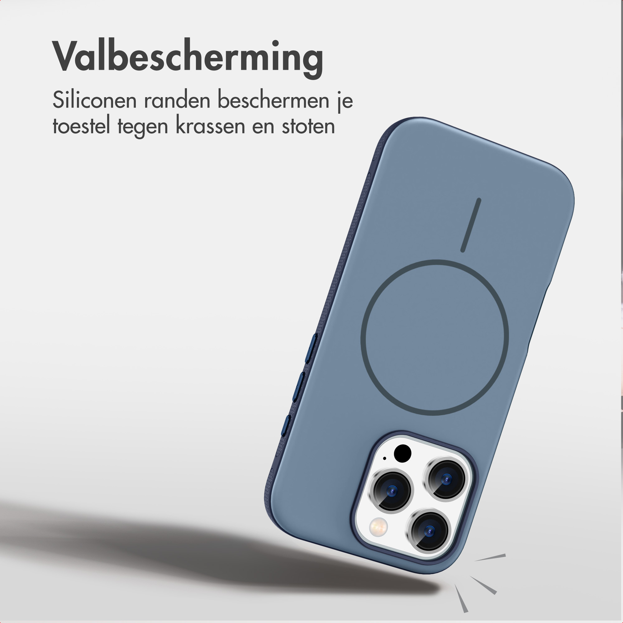Blaue Silikon-Handyhülle schützt ein Smartphone vor Kratzern und Stößen.