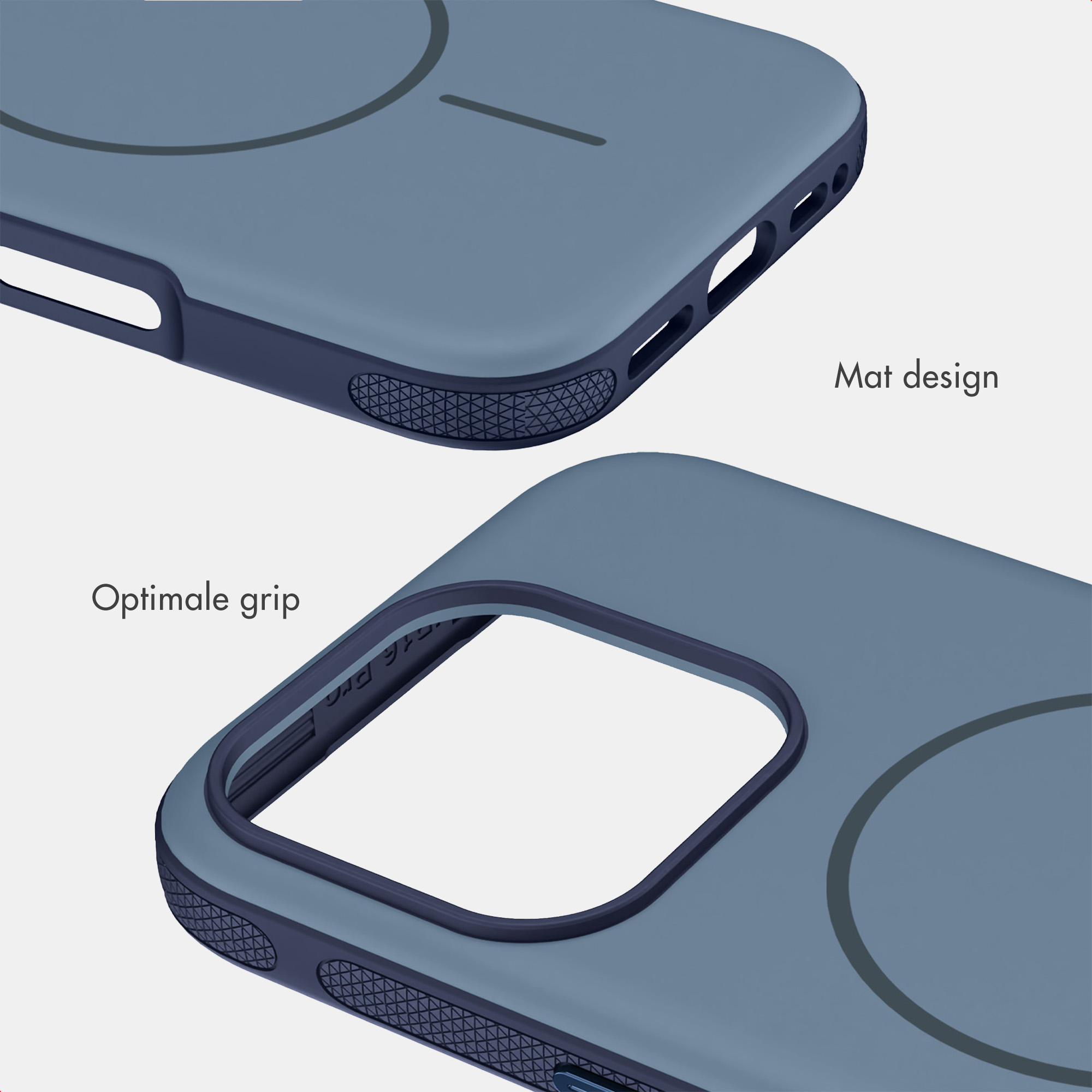 Blaue Smartphone-Hülle mit mattem Design und strukturiertem Griff.