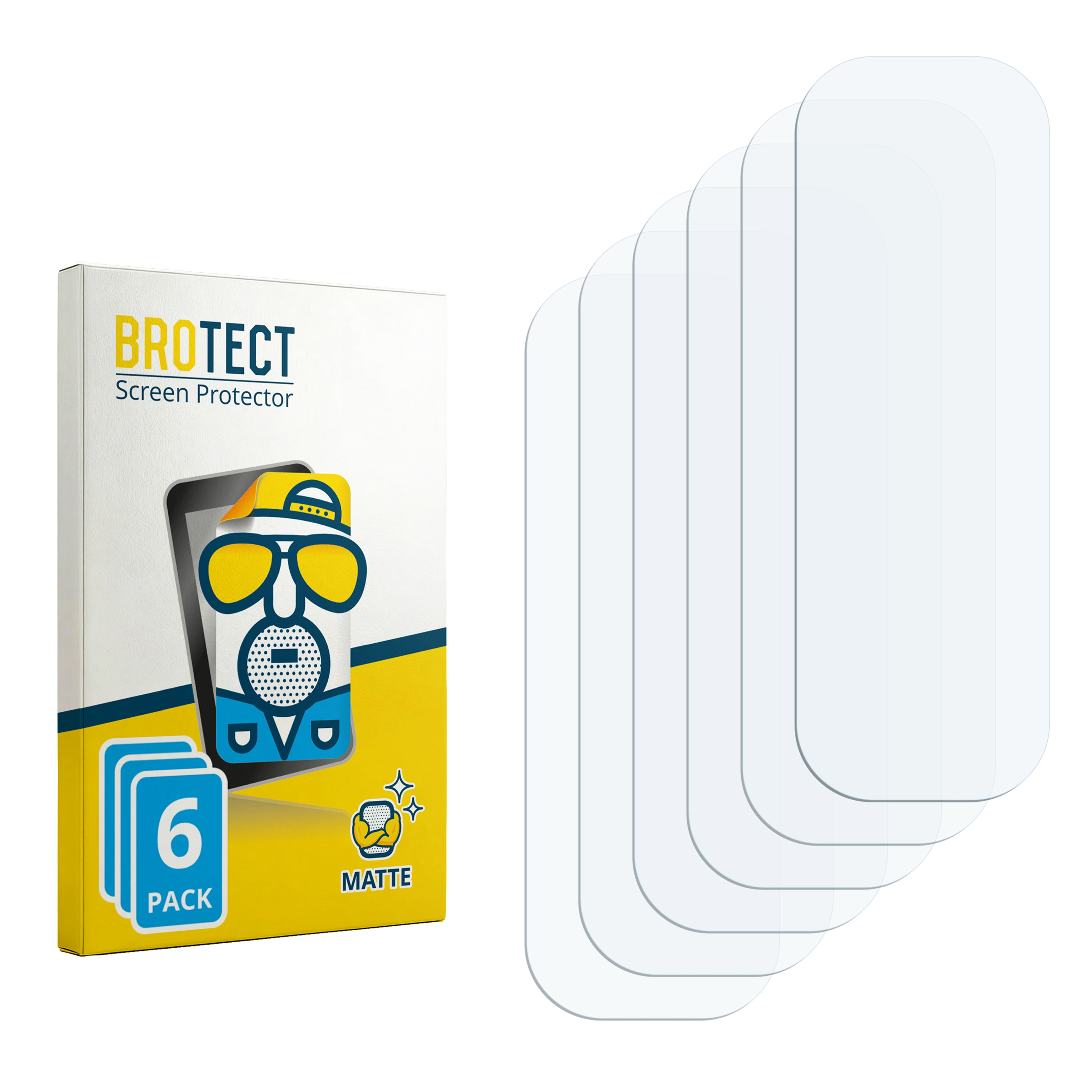 BROTECT Displayschutzfolie 6er-Pack mit Verpackung auf weißem Hintergrund.