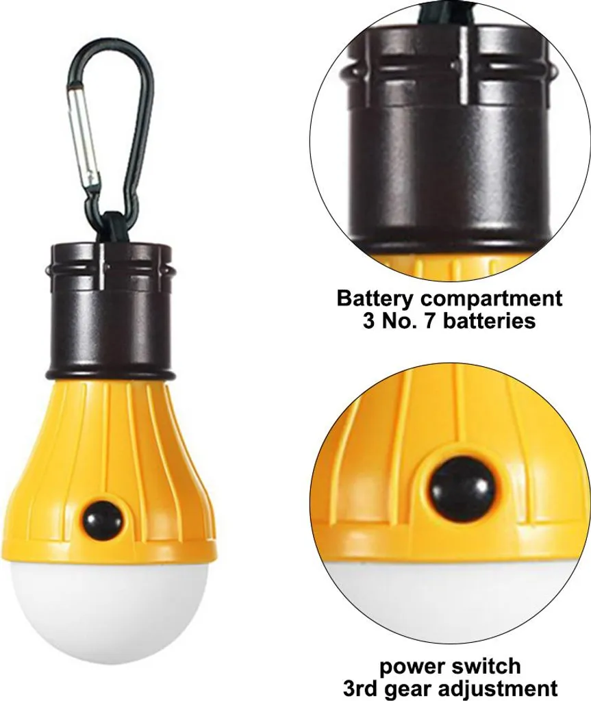 Gelb-schwarze LED-Hängelampe mit Batteriefach und Ein- Ausschalter.