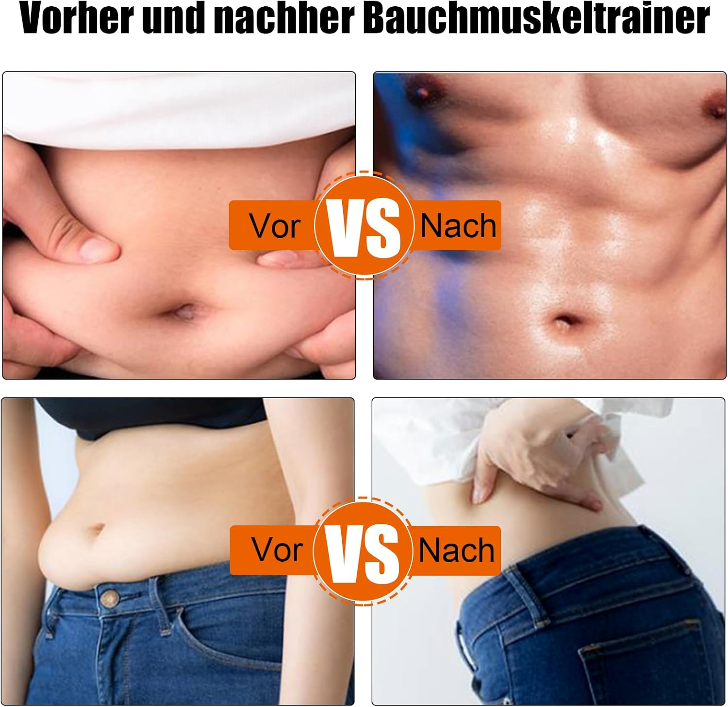 Vorher und nachher Vergleich von Bäuchen mit und ohne Muskeln.