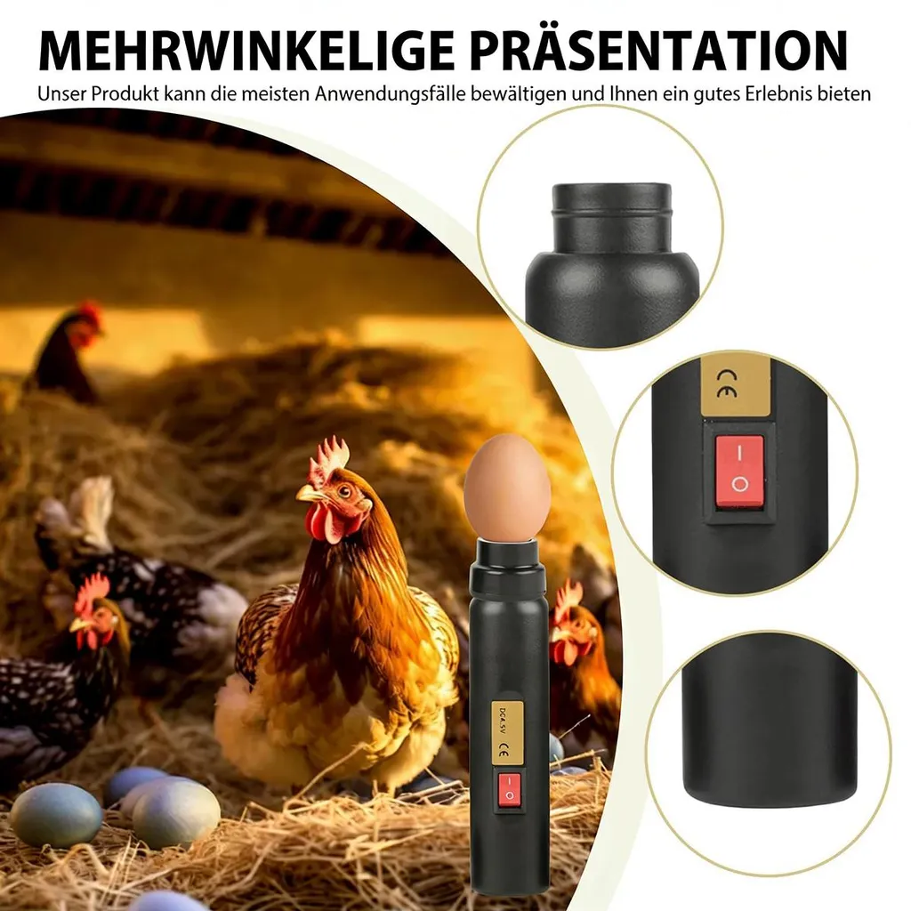 Eierkerze mit Hühnern auf Stroh und Detailaufnahmen.