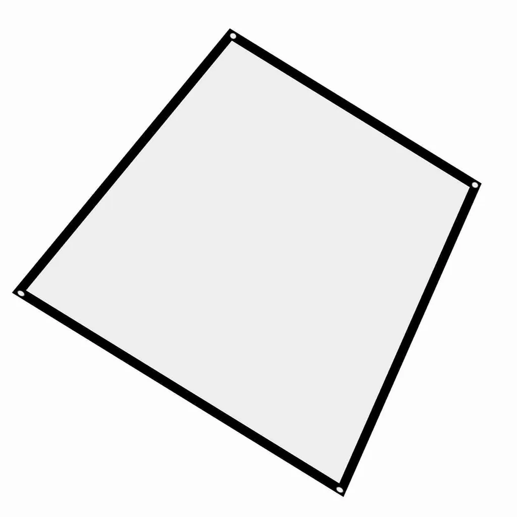 Ein diagonales weißes Tuch mit schwarzem Rand und vier Ösen an den Ecken vor weißem Hintergrund.