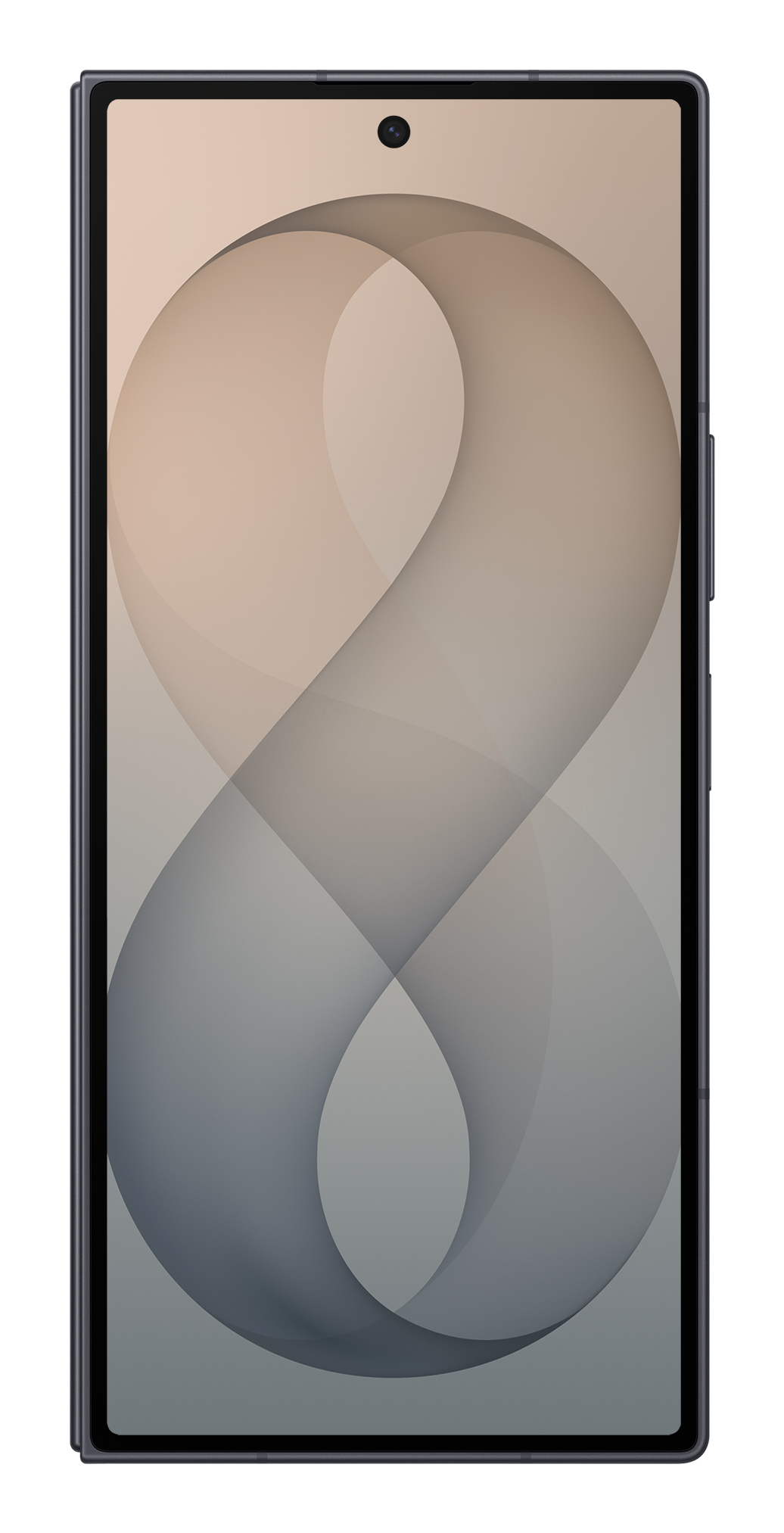 Uno smartphone con cornice scura e uno sfondo beige astratto e ondulato sullo schermo.