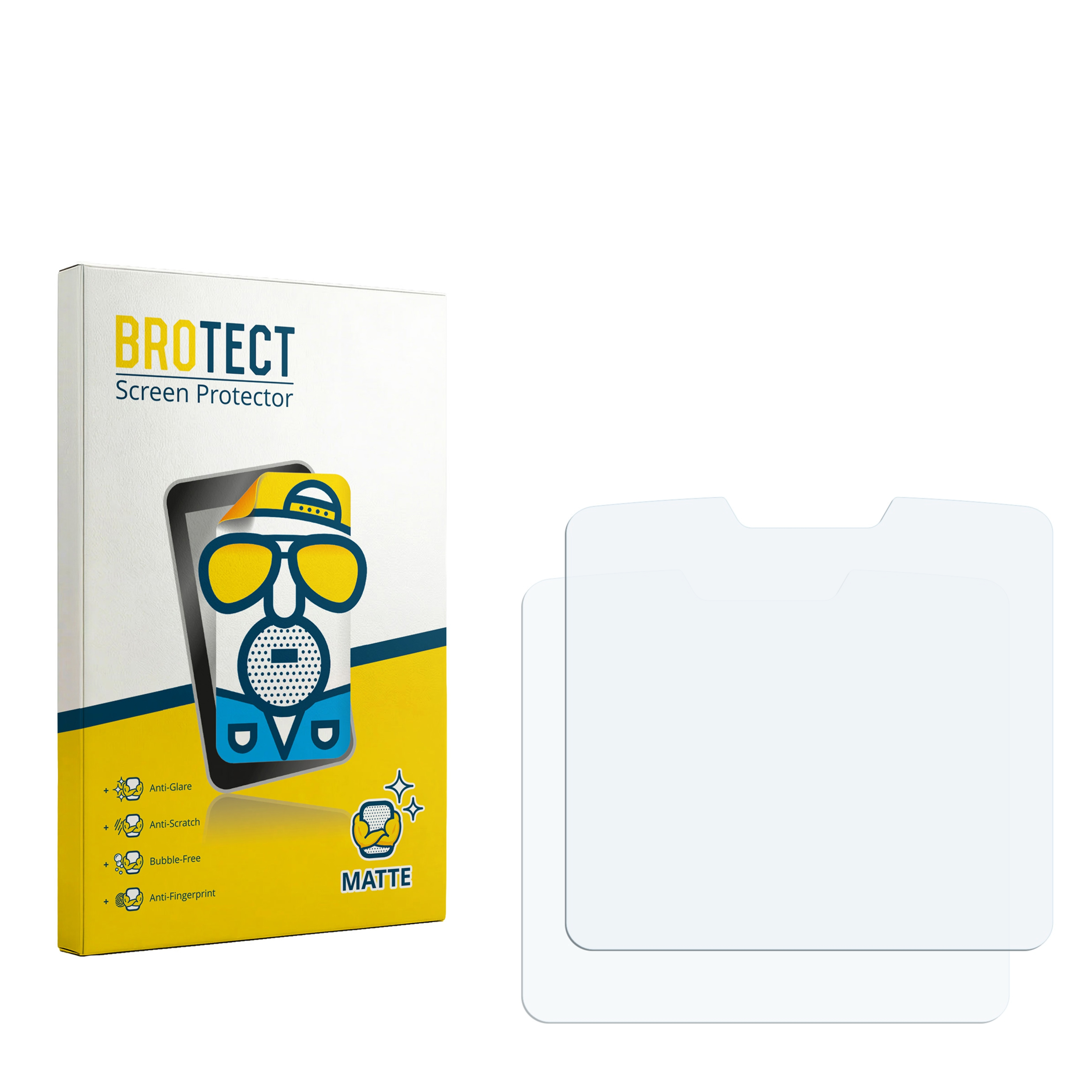 BROTECT Matte Displayschutzfolie mit Verpackung und zwei transparenten Folien.