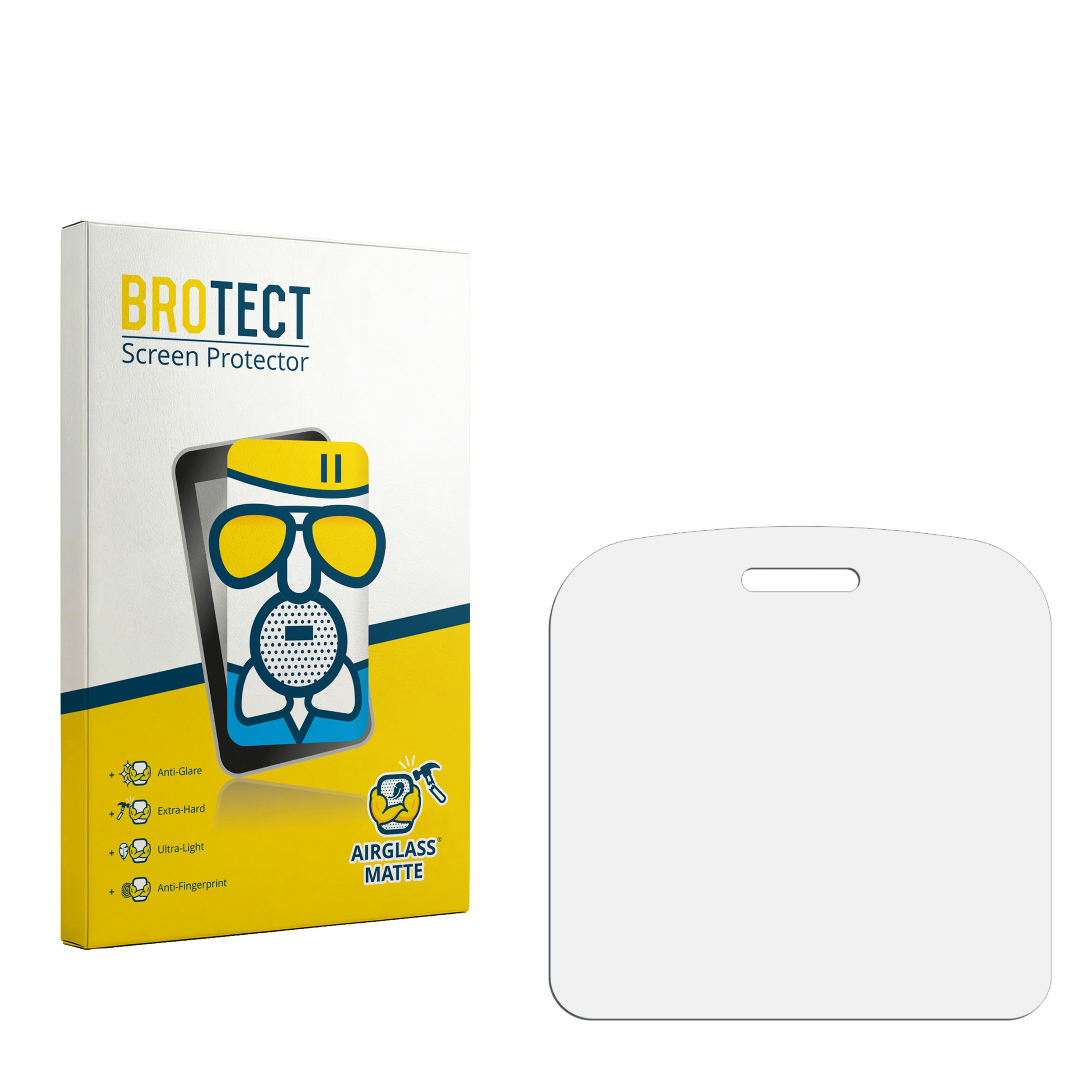 BROTECT AirGlass Matte Displayfolienverpackung und eine transparente Schutzfolie mit oberer Aussparung.