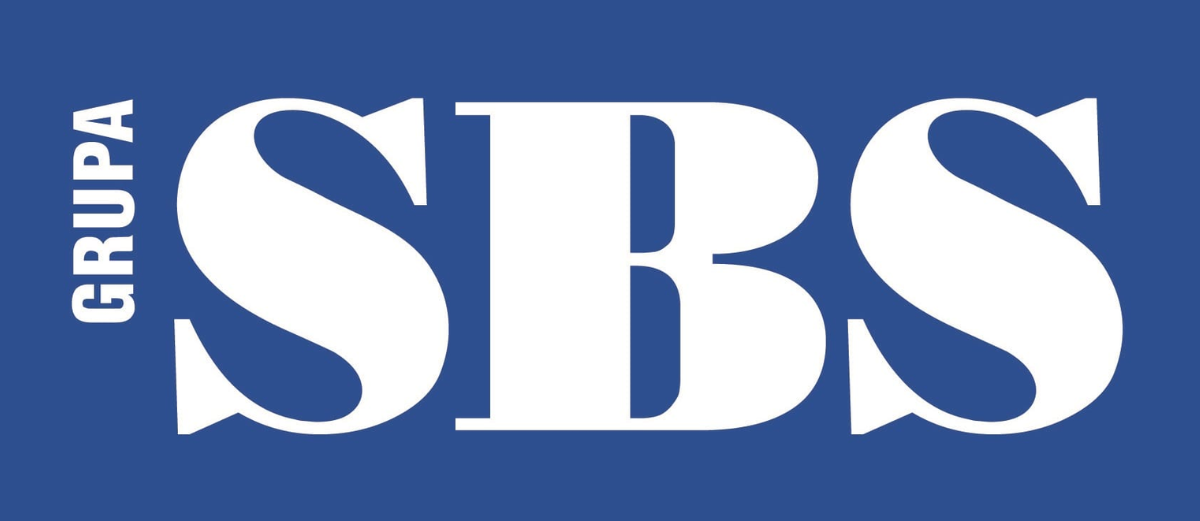 Il logo blu presenta il testo bianco 'GRUPA SBS'.