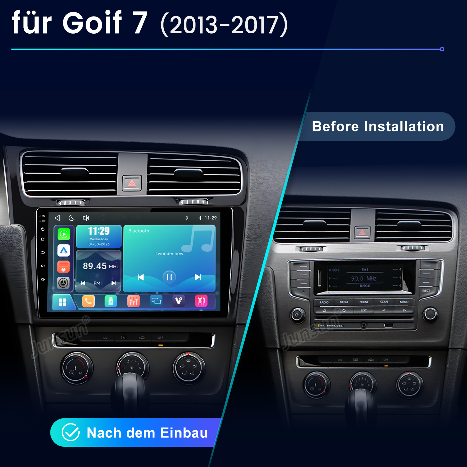Comparación del salpicadero del coche antes y después de instalar una pantalla multimedia.
