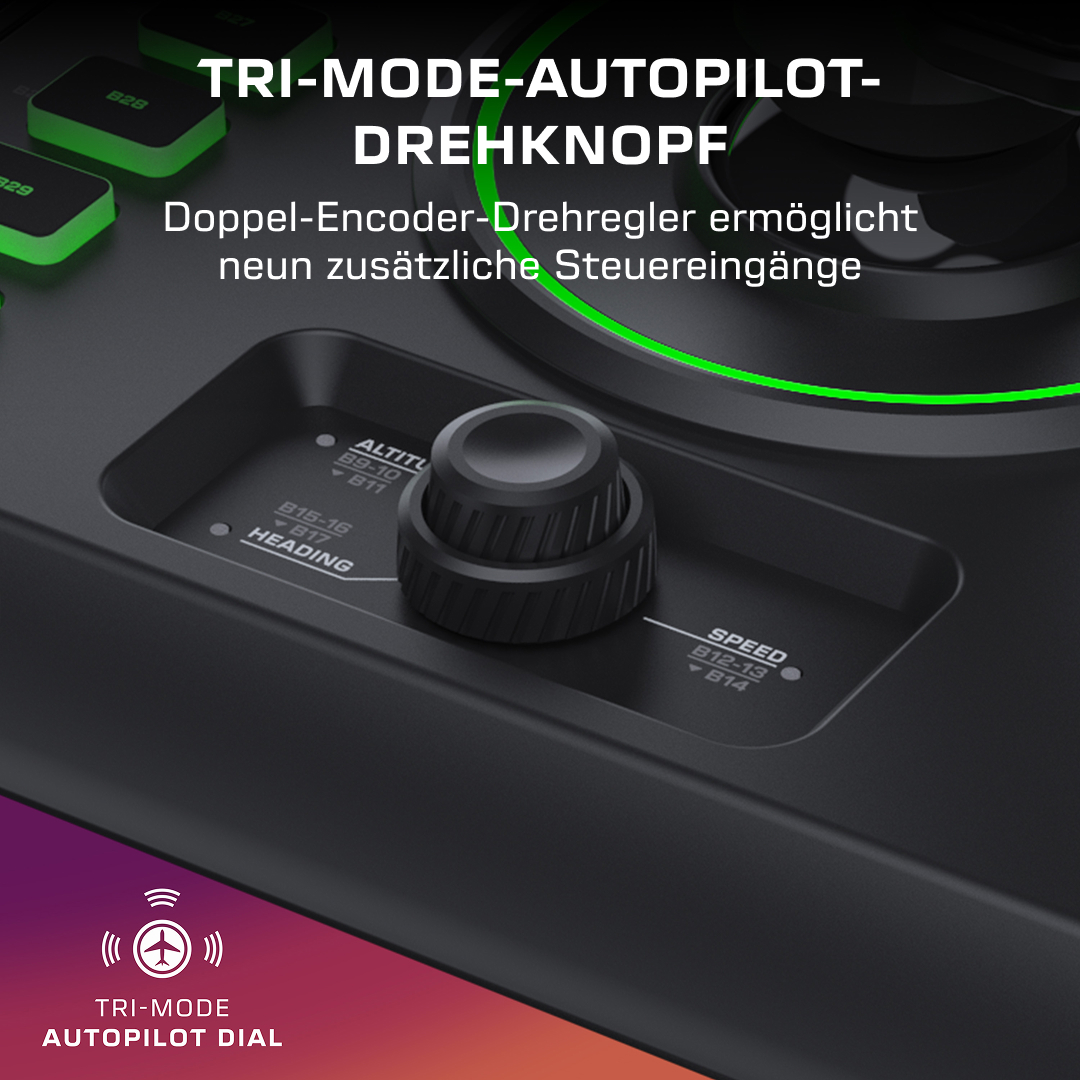 Tri-Mode-Autopilot-Drehknopf mit doppeltem Encoder und Steuerungen für Höhe, Kurs und Geschwindigkeit.