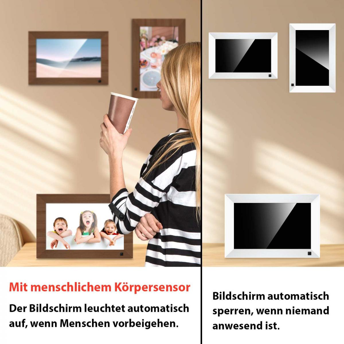 Digitale Bilderrahmen mit Bewegungssensor schalten sich automatisch ein und aus.