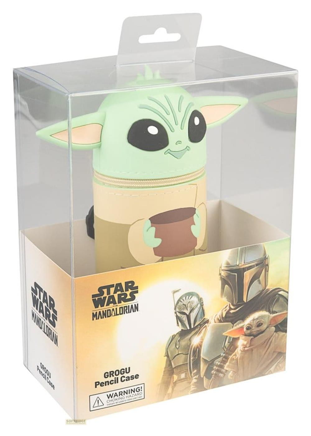 Grogu Stifteetui in transparenter Verpackung mit Star Wars Mandalorian Grafik.