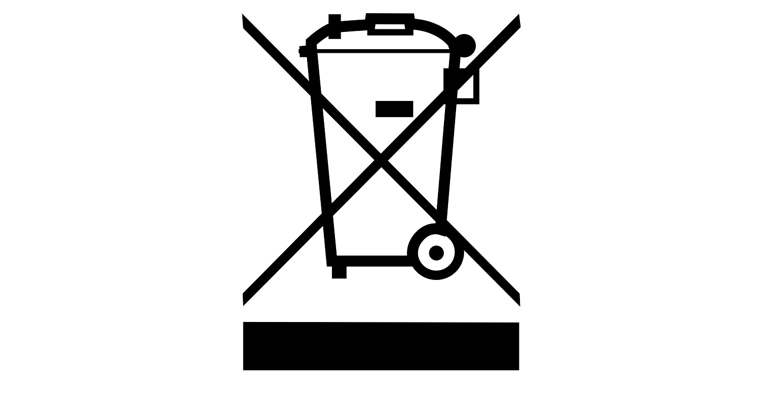 Symbol einer durchgestrichenen Mülltonne mit Balken unten.