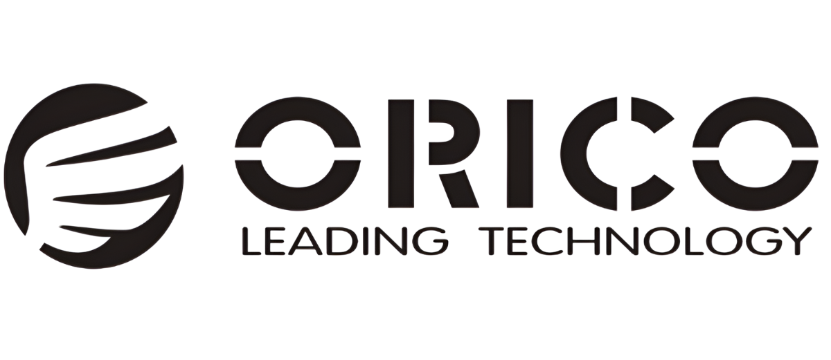 Il logo nero presenta la scritta ORICO LEADING TECHNOLOGY con l'icona di un globo alato.