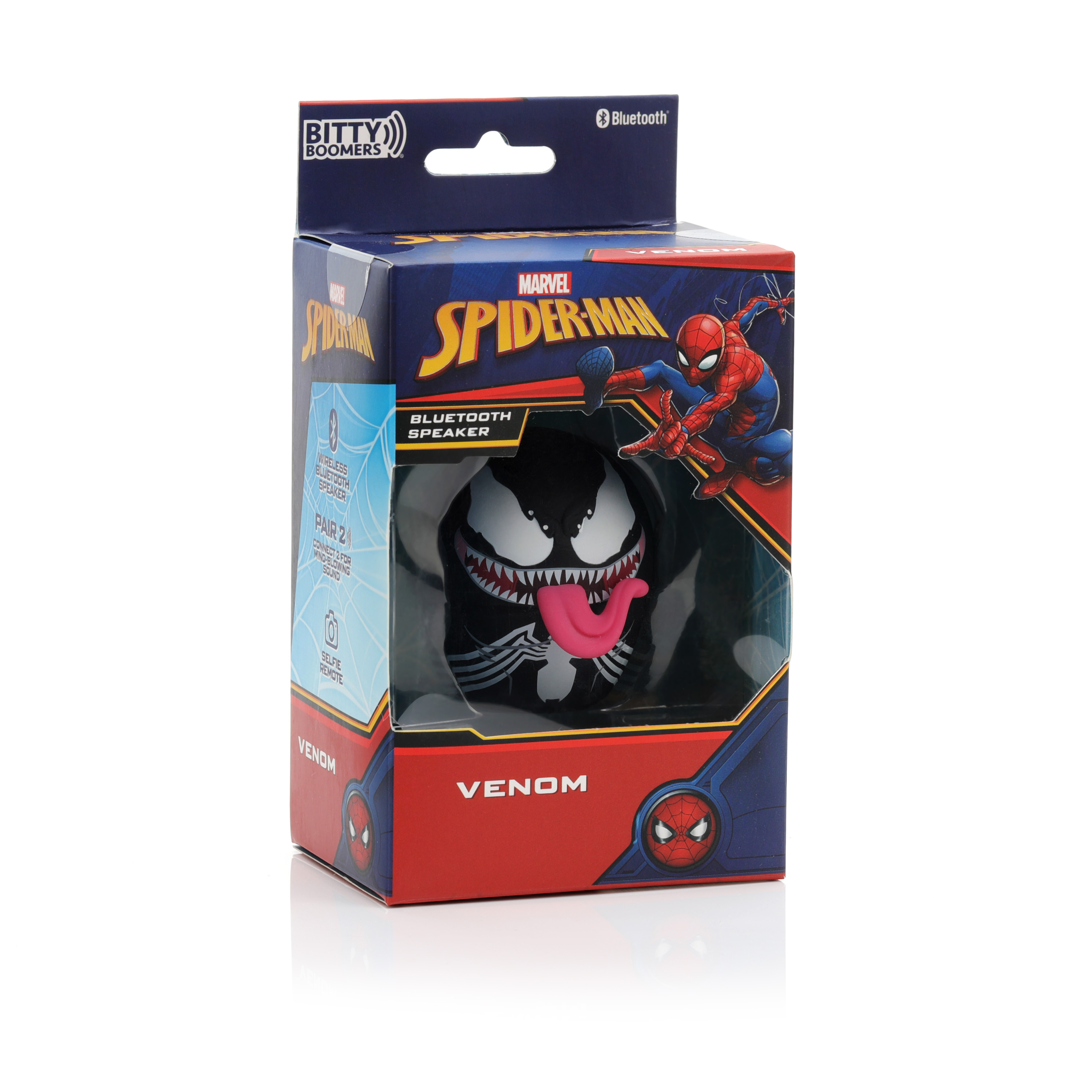 Opakowanie głośnika Bluetooth Marvel Spider-Man Venom z postacią.