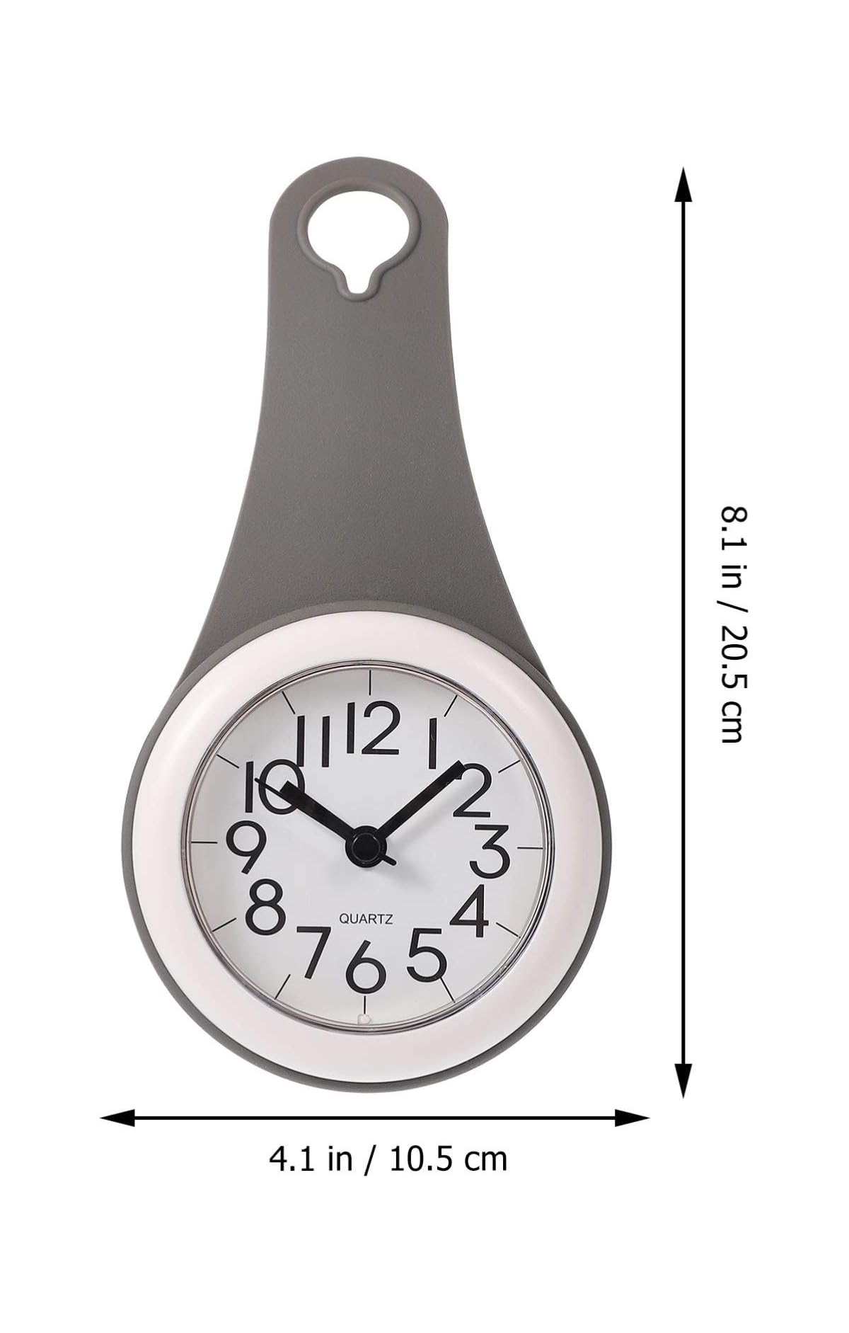 Graue wasserdichte Uhr mit Aufhängeöse, weißem Zifferblatt, Maße 8,1 x 4,1 Zoll.