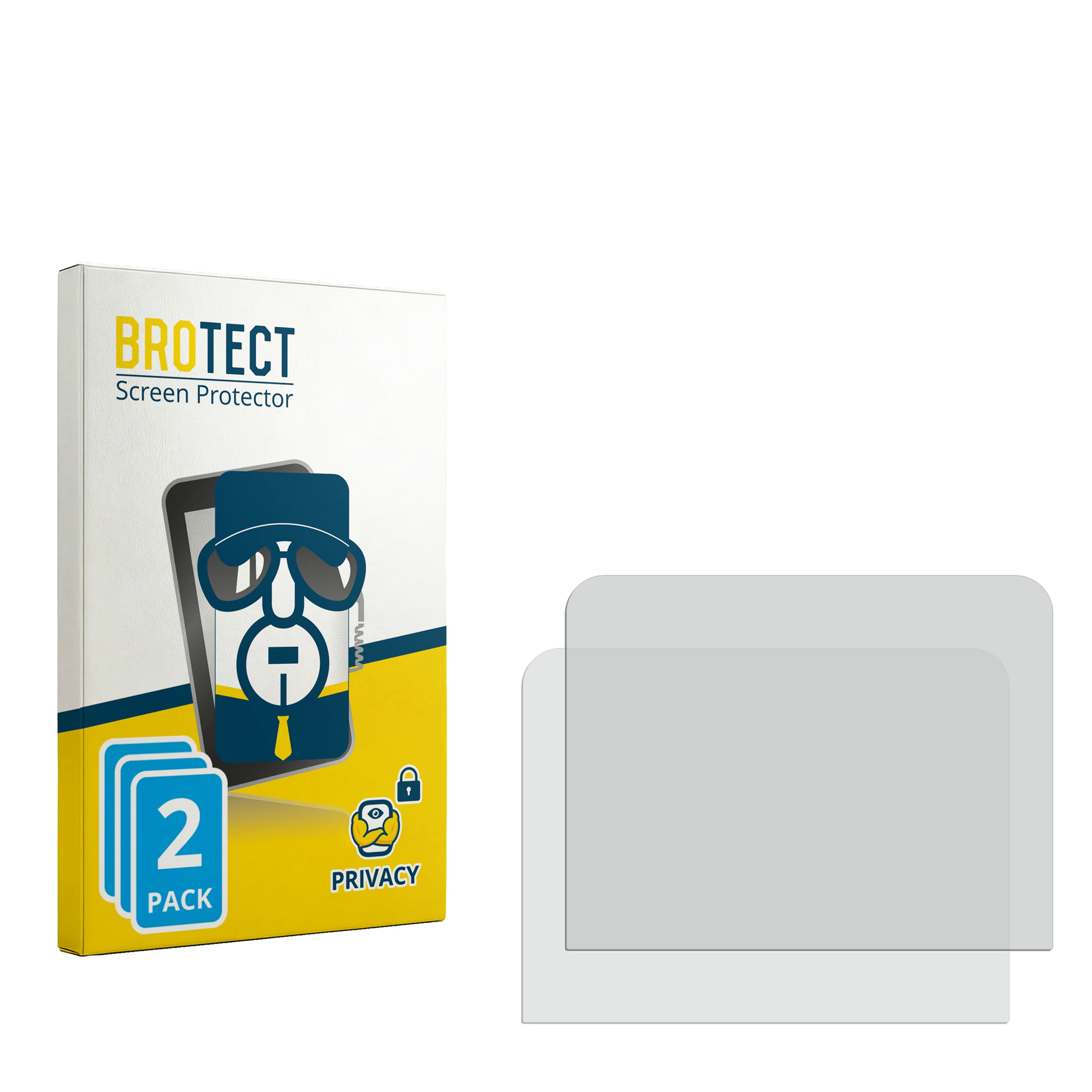 BROTECT Sichtschutzfolie in 2er-Pack Verpackung mit zwei transparenten Schutzfolien daneben.