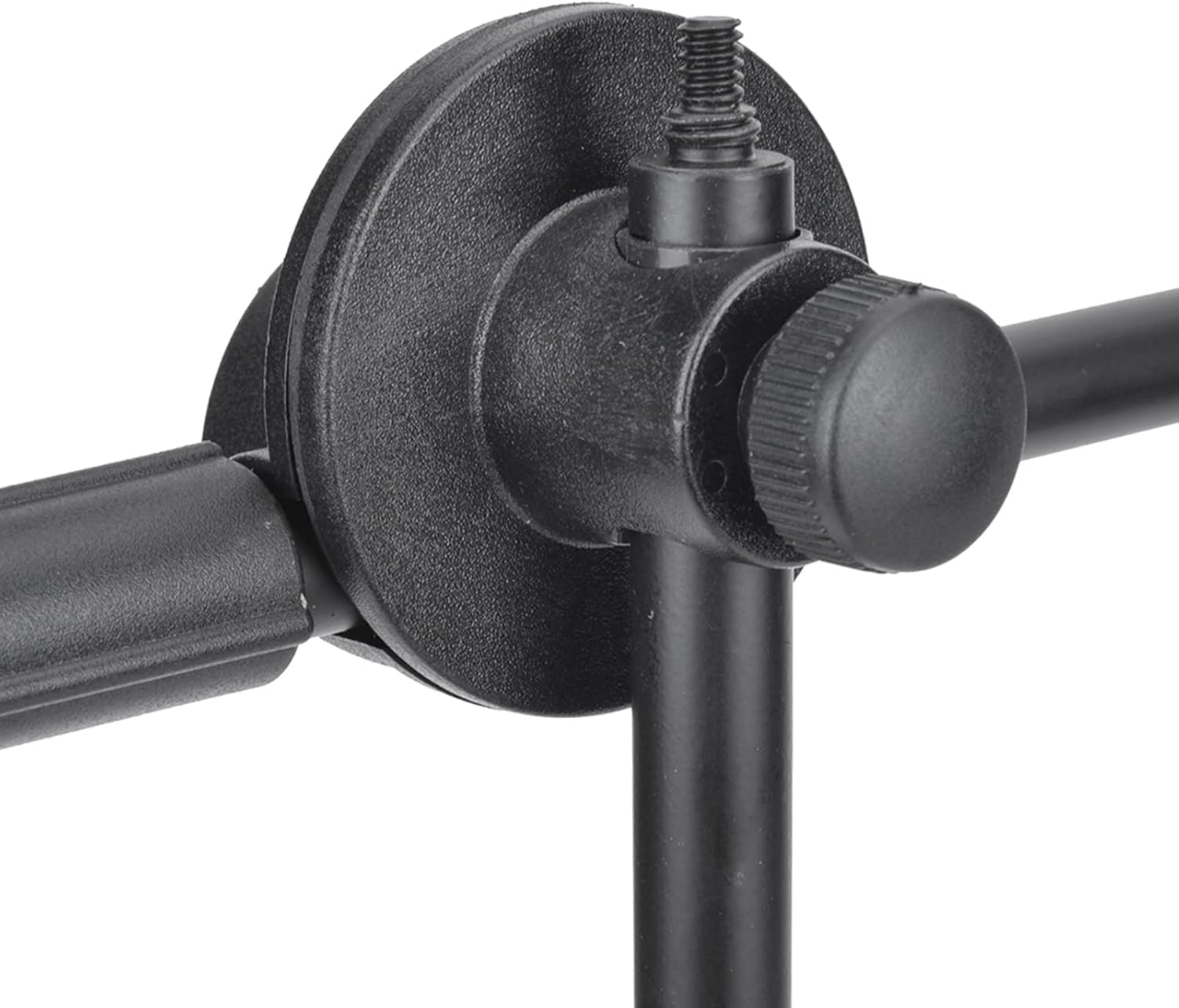 Schwarze Metall- und Kunststoffhalterung mit Einstellschraube.