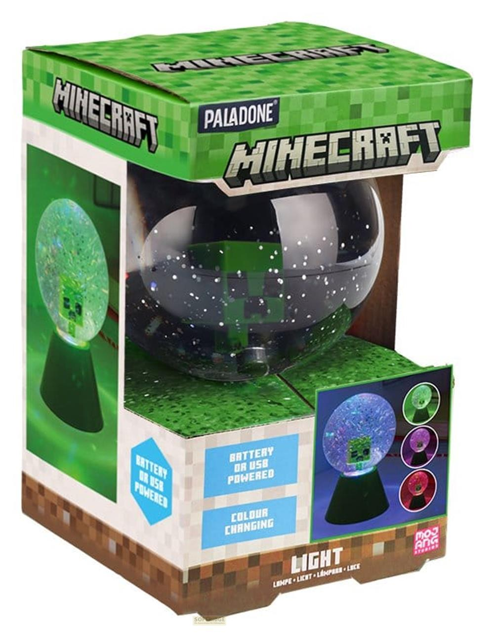Minecraft Creeper Schneekugel-Lampe in grüner und weißer Box.