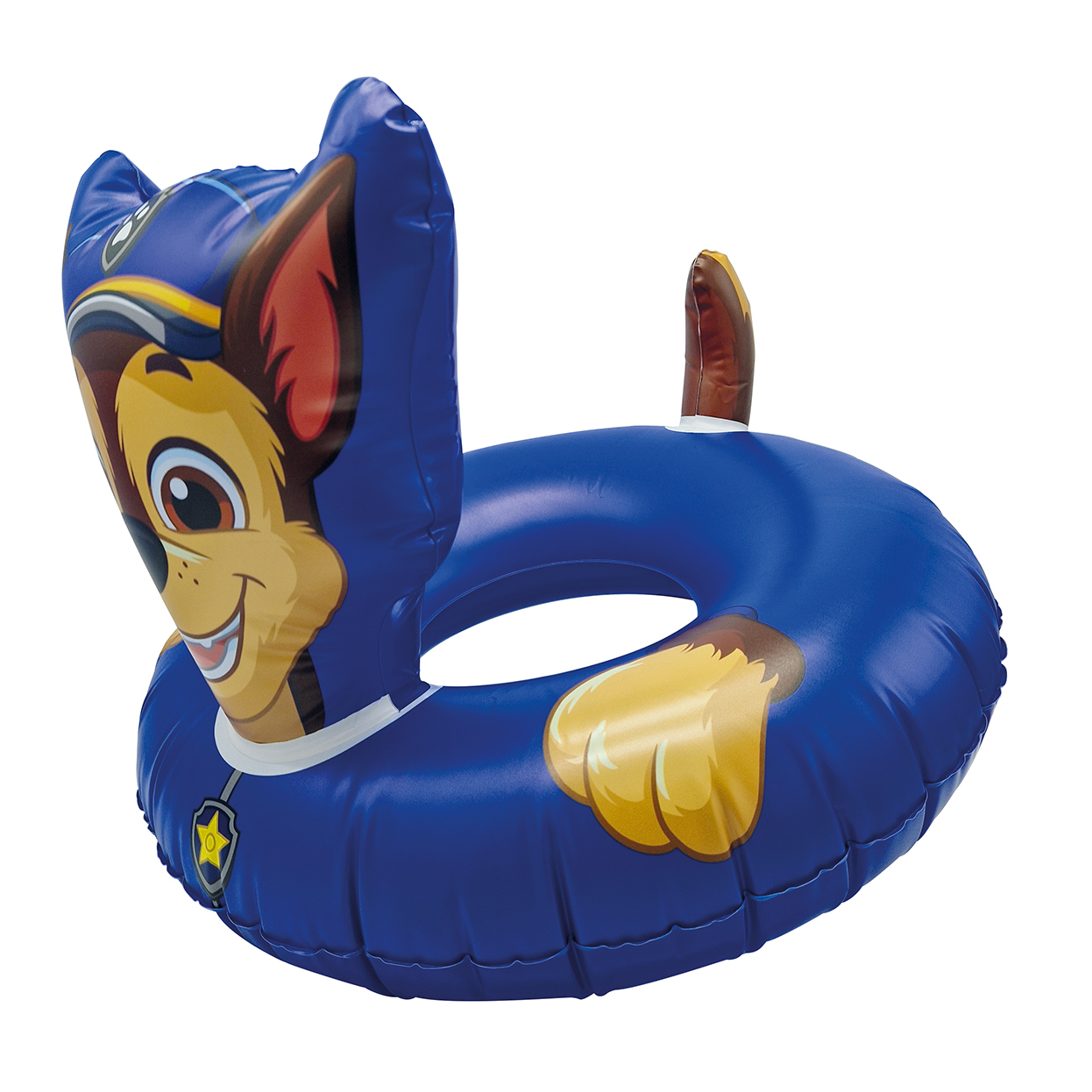 Un salvagente blu di Paw Patrol Chase con testa, zampa e coda.