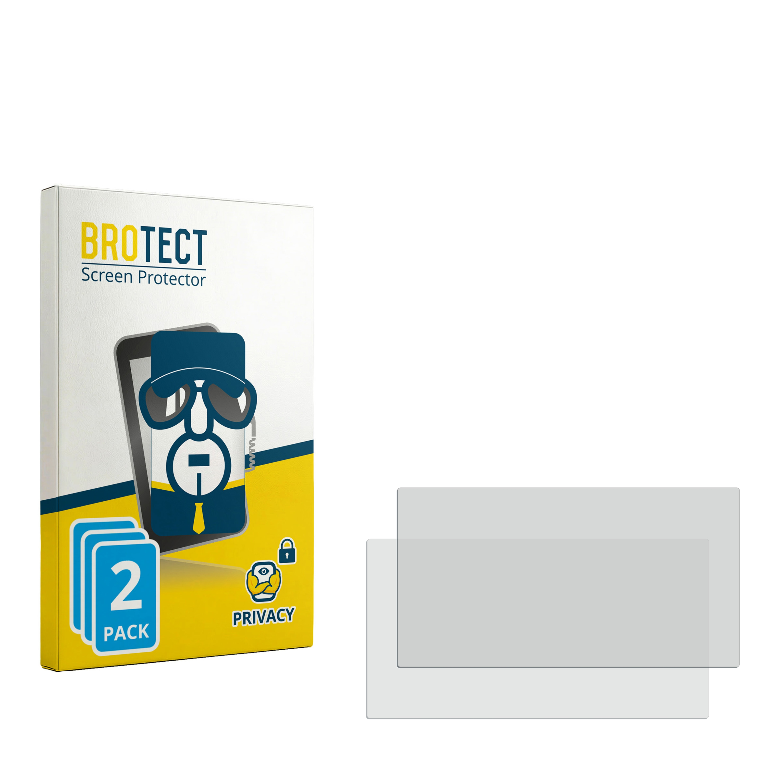 BROTECT Privacy Displayschutzfolie 2er-Pack, Verpackung mit Grafik und zwei klare Schutzfolien.