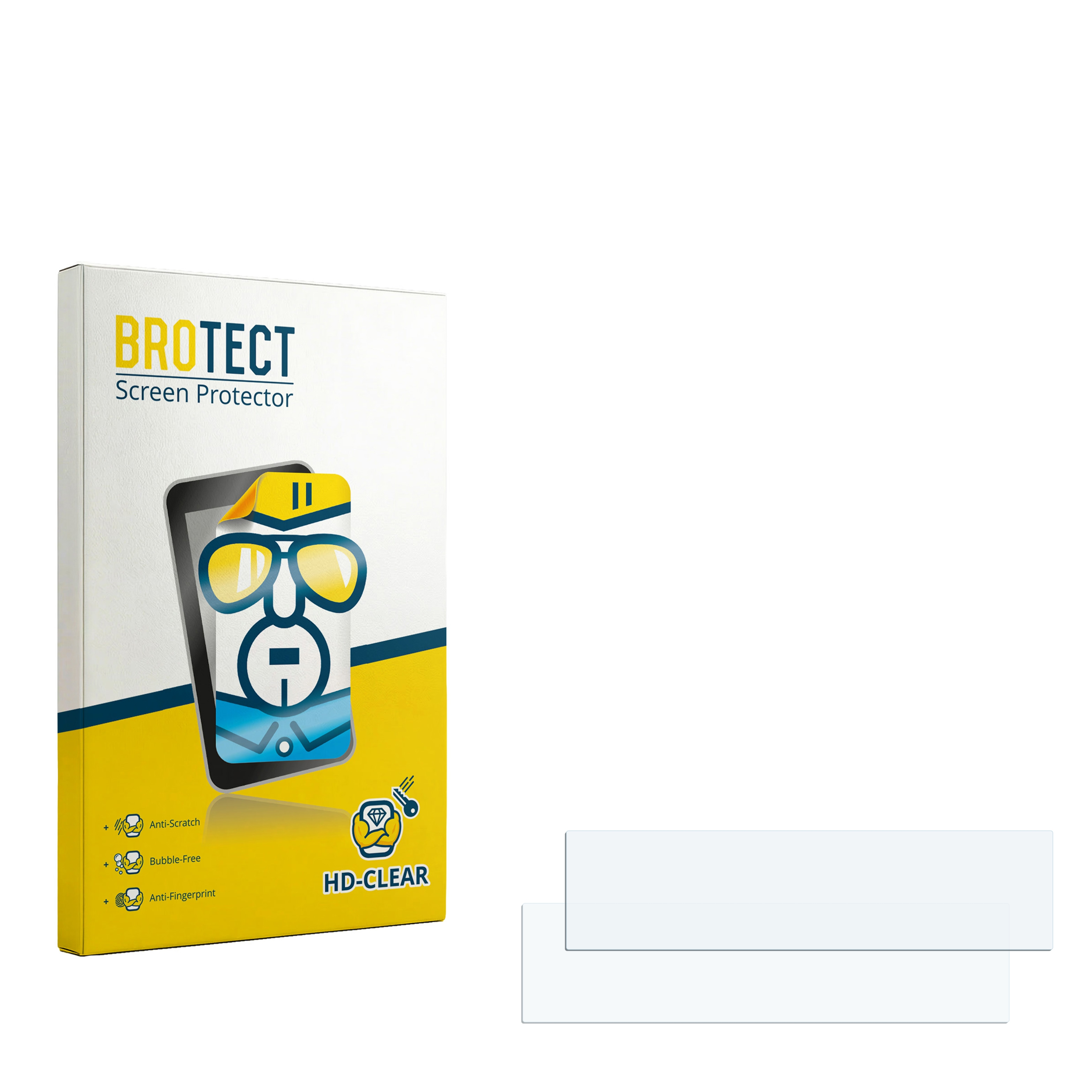 BROTECT HD-Clear Displayschutzfolien-Verpackung mit zwei transparenten Folien vor weißem Hintergrund.