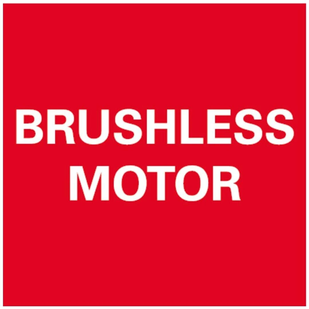 Rotes Schild mit weißem Text BRUSHLESS MOTOR.