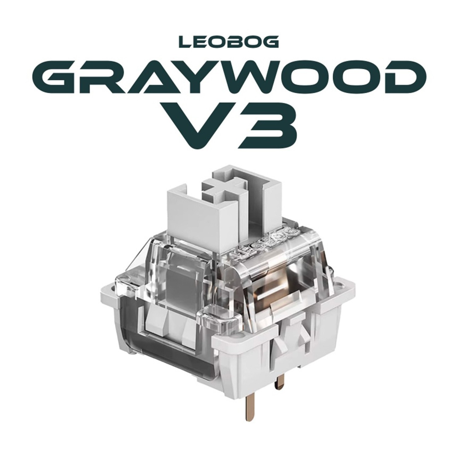 LEOBOG GRAYWOOD V3 yazılı şeffaf mekanik klavye anahtarı.